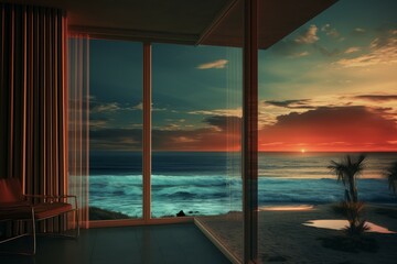 Picturesque Hotel room sea sunset. Luxury travel. Generate Ai