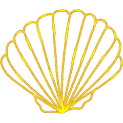 Golden linear seashell.Decorative summer decoration.