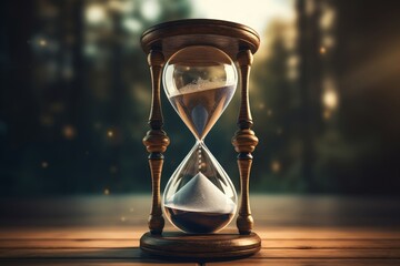 Flowing Hourglass action past. Clock present. Generate Ai - obrazy, fototapety, plakaty