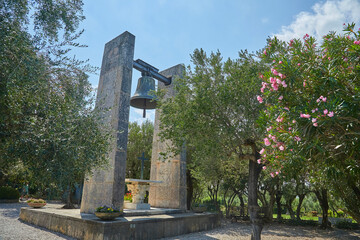 The bell of the fallen in the cemetery of the chapel of San Pietro in Mavino, Sirmione, Lake Garda,...