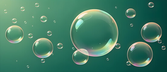 Green Soap Bubbles Digital Background Design Graphic Banner Website Flyer Ads Gift Card Template