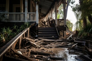 Fototapeta na wymiar Catastrophic Hurricane destroy house flood. Home construction. Generate Ai