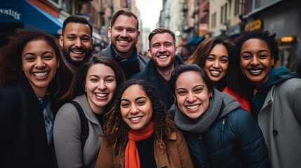 Multiracial best friends having fun - Group of young people smiling at camera Friendship concept...
