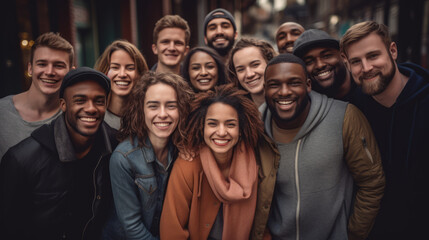 Multiracial best friends having fun - Group of young people smiling at camera Friendship concept...