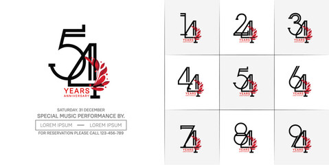 set of anniversary logotype black color with red ornament for special celebration event