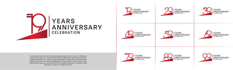 set of anniversary logotype red color with red ribbon for special celebration event