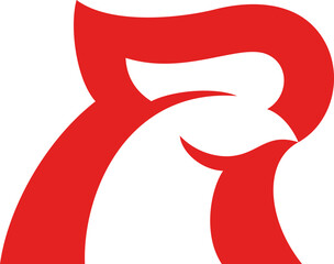 Letter R with Negative Space Shaped As Head of Rooster