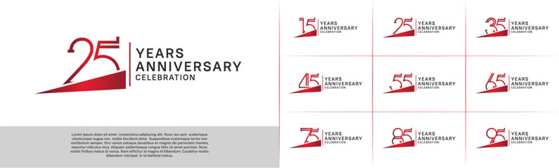set of anniversary logotype red color with red ribbon for special celebration event