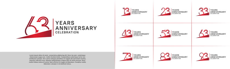 set of anniversary logotype red color with red ribbon for special celebration event