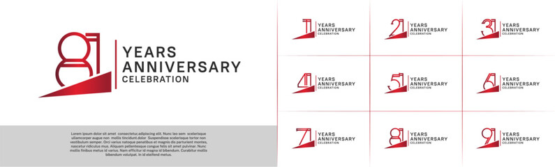 set of anniversary logotype red color with red ribbon for special celebration event