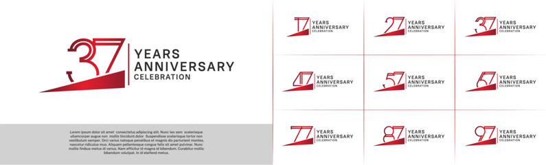 set of anniversary logotype red color with red ribbon for special celebration event