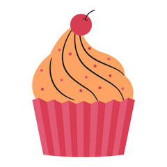 Cupcake vector illustration. Cute flat vector illustration with dessert theme. Food.