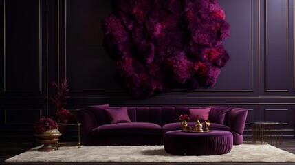 A luxurious, deep purple wall with a plush, velvet-like texture