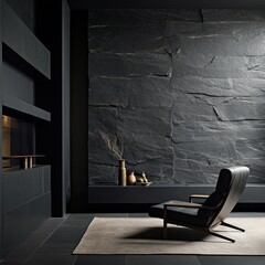 A minimalist black slate wall, showcasing its natural sheen and texture