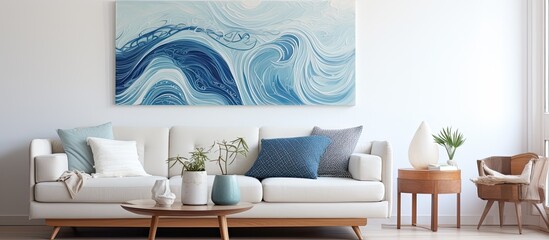 From afar, the mesmerizing abstract mixed media artwork featured intricate patterns and the texture resembled the flowing river water; blending shades of fresh white and calming blue to create waves