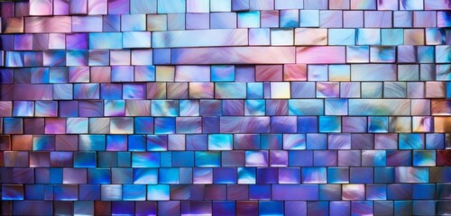 A mosaic tile wall with iridescent colors.