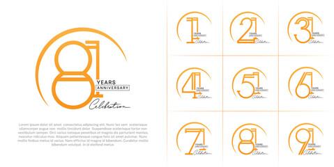 set of anniversary logotype orange and black color with handwriting for special celebration event