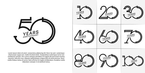 set of anniversary logotype black color for special celebration event
