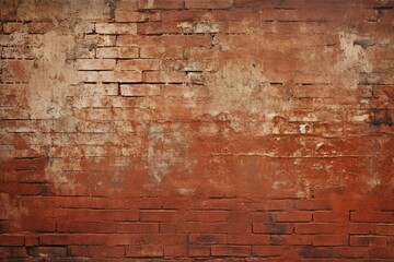 A rustic, brick-red wall with a rough, weathered texture