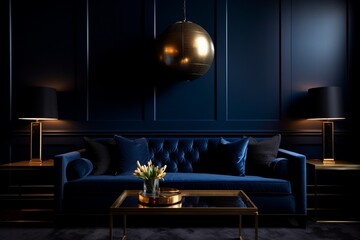 A sleek, midnight blue wall with a smooth, velvety texture