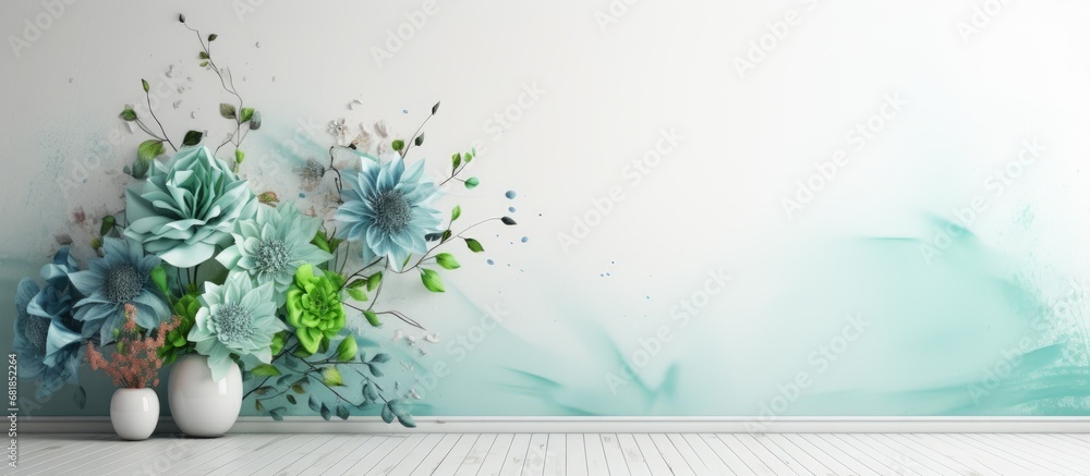 Poster the abstract design on the white wallpaper features a creative blend of blue, green, and paint splas