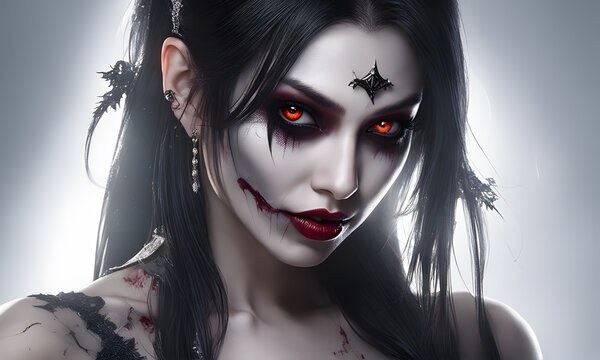 Female Vampire Portrait Background Image Digital Photography Banner Website Horror Poster Halloween Card Template