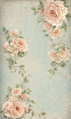 Vintage Floral Paper Style Illustration Frame Flower Postcard Graphic Banner Website Flyer Ads Gift Card Template