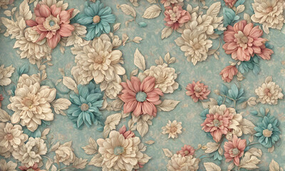 Obraz premium Vintage Floral Paper Style Illustration Frame Flower Postcard Graphic Banner Website Flyer Ads Gift Card Template