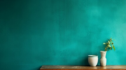 A deep turquoise wall with a subtle sponge paint effect