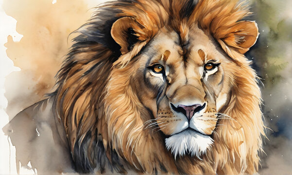 Lion Watercolor Animal Painting Artwork Illustration Wild Postcard Digital Art Banner Website Flyer Ads Gift Card Template