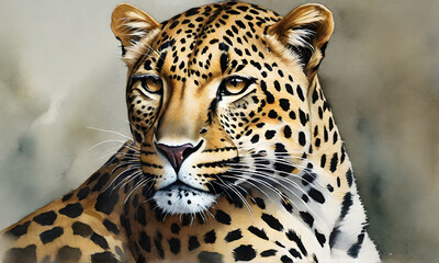 Obraz premium Jaguar Watercolor Animal Painting Artwork Illustration Wild Postcard Digital Art Banner Website Flyer Ads Gift Card Template