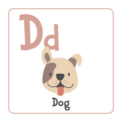 Dog clipart. Dog vector illustration cartoon flat style. Animals start with letter D. Animal alphabet card. Learning letter D card. Kids education. Cute dog vector design