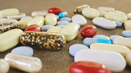 Multiple Kinds of Drug Pill Capsules Medicine on Table
