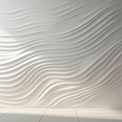 A wall with a minimalist white 3D wave pattern, creating a sense of movement