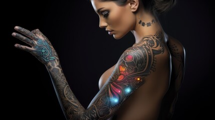 Smart tattoos advanced technology innovative biometric sensors wearable health monitors futuristic - obrazy, fototapety, plakaty