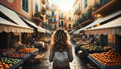 Young traveler girl on a solo trip - Backpacking through the old town streets in Spain