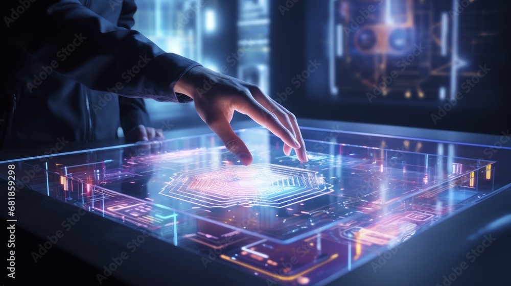 Poster holographic displays advanced technology innovative three dimensional visuals interactive interfaces