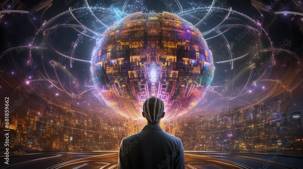 Poster brain uploading advanced technology innovative mind digitization neural backups futuristic