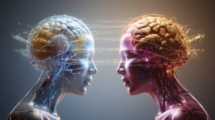 Brain to brain communication advanced technology innovative neural interfaces telepathic connections - obrazy, fototapety, plakaty