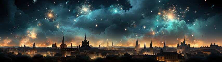 Cityscape at Night: A Spectacular Celebration Under the Starry Sky