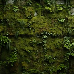 High-quality image of a moss-covered wall, showing various shades of green