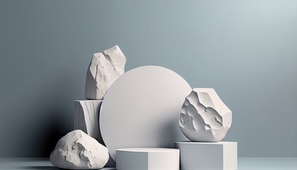 white stone podium splay Minimal background cosmetic package presentation dais display beauty scene luxury racked three-dimensional rendering layout summer geometry abstract inspired design blank - obrazy, fototapety, plakaty