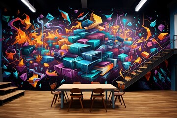 Empowering Education Art: A vivid street art piece featuring an influential education quote highlighted by bold, dynamic visuals, sparking inspiration and emphasizing learning's empowering nature