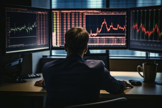 Investor watching online. Online trade market. Fictional person. Generate Ai
