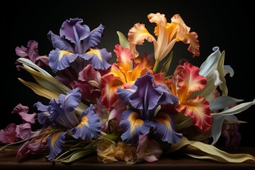 Iris bouquet wedding. Glass lavender. Generate Ai