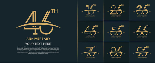 set of anniversary logotype flat gold color with swoosh for special celebration event