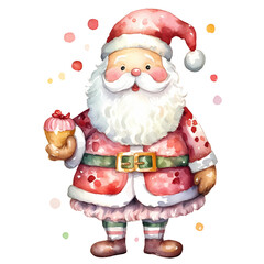Cute Santa Claus Grandpa Holly Jolly Watercolor Clipart Illustration