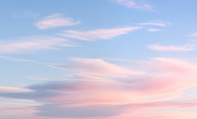 Fototapeta na wymiar 淡い青空とピンクにグラデーションする雲