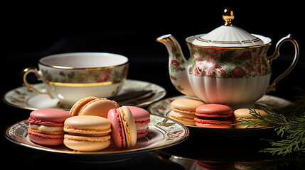 Fototapeta premium tea and cookies HD 8K wallpaper Stock Photographic Image 