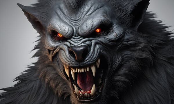 Angry Werewolf Portrait Background Image Digital Render Banner Website Horror Poster Halloween Card Template